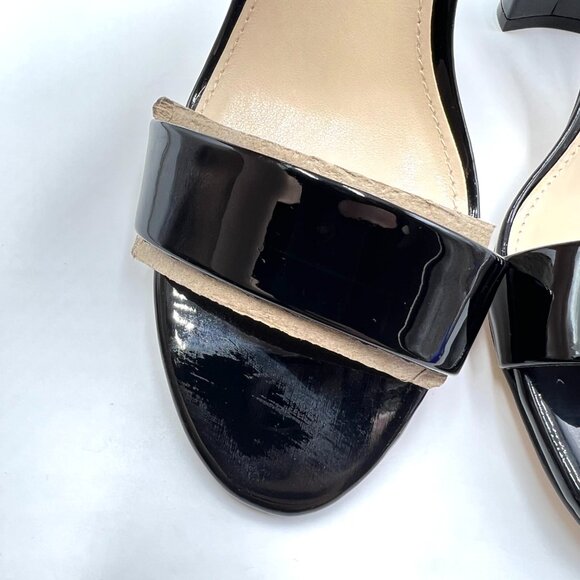 Nine West Womens 7.5M‎ Pruce Black Patent Open Toe Block Heels Sandals Shoes - Picture 3 of 12
